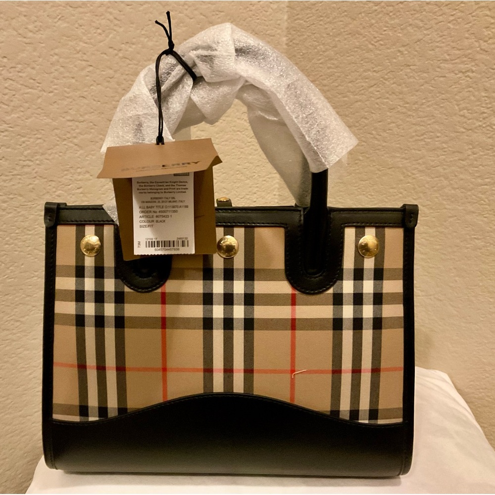 Burberry Small Title Vintage Canvas Leather Crossbody Bag